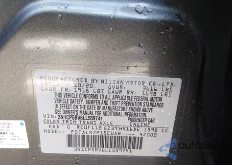 2020 Nissan Kicks S Xtronic Cvt z USA, uszkodzony, nr VIN 3N1CP5BV6LL559741